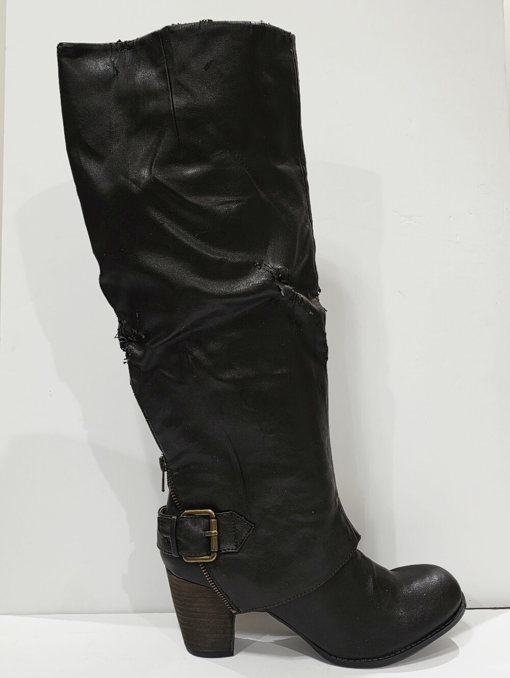 Nine West VINTAGE AMERICA Brown Leather Boot Knee High Buckle Heel 10.5 M New
